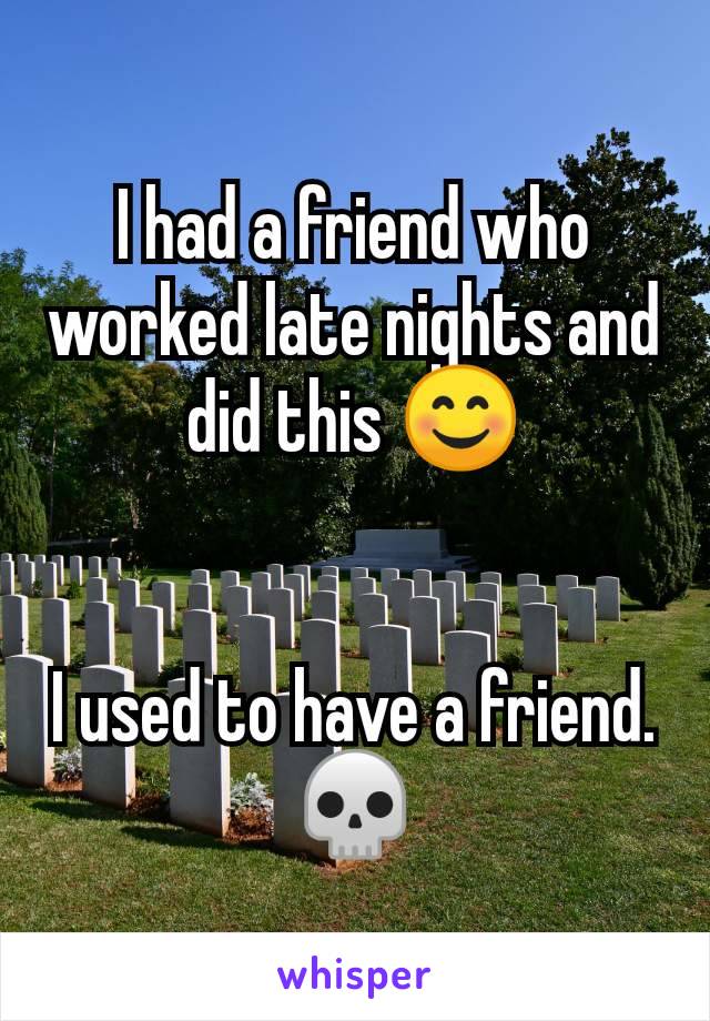 I had a friend who worked late nights and did this 😊


I used to have a friend. 💀