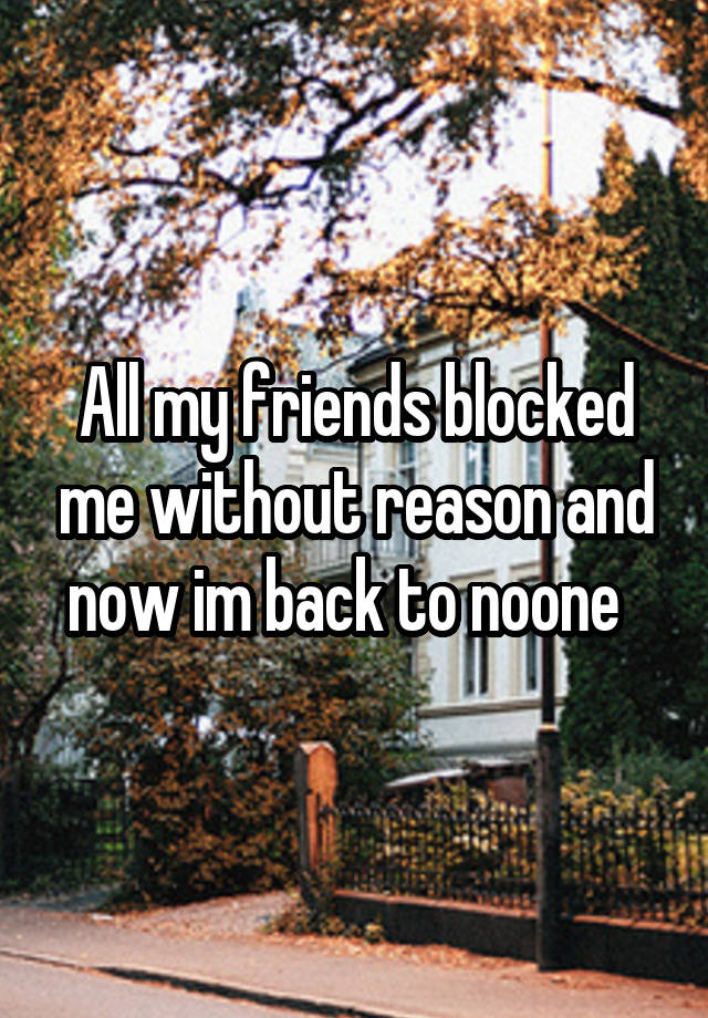 All my friends blocked me without reason and now im back to noone  