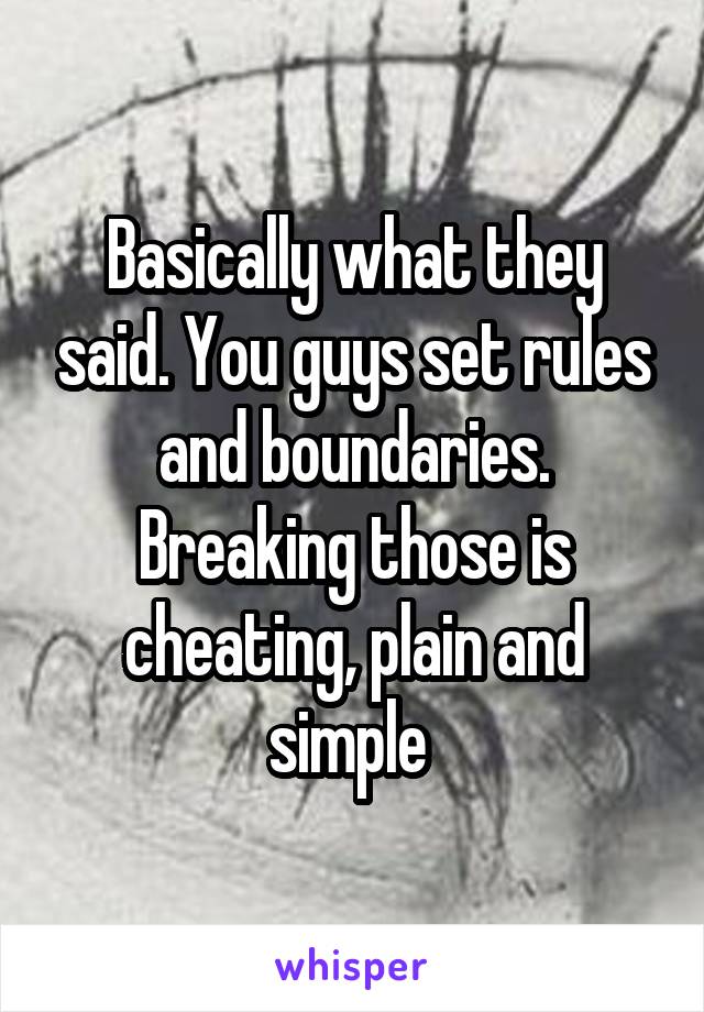 Basically what they said. You guys set rules and boundaries. Breaking those is cheating, plain and simple 