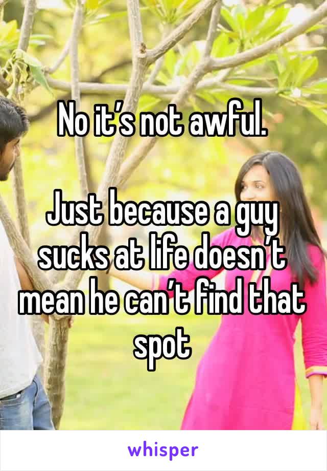 No it’s not awful.

Just because a guy sucks at life doesn’t mean he can’t find that spot 