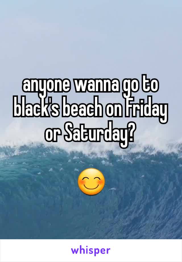 anyone wanna go to black's beach on Friday or Saturday?

😊