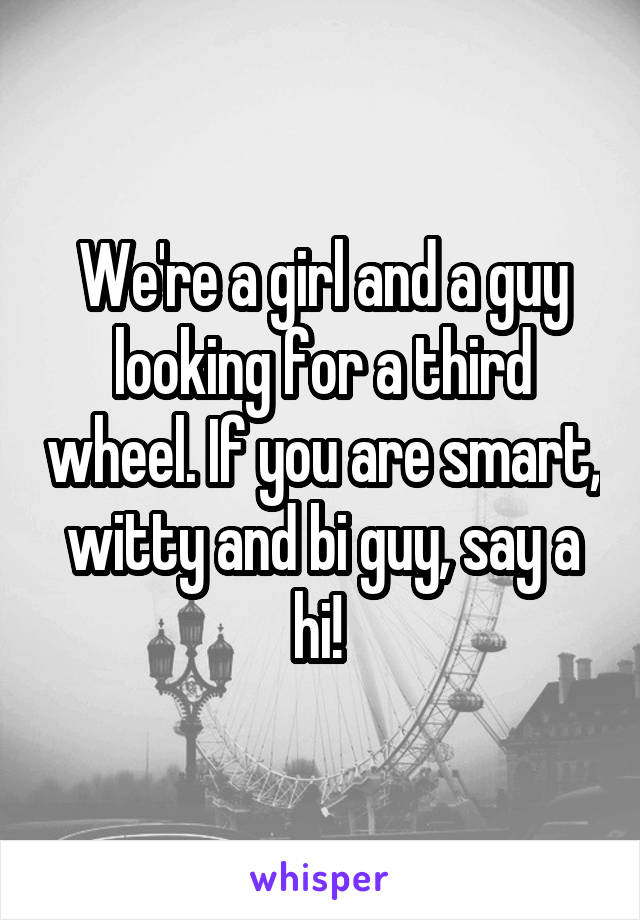 We're a girl and a guy looking for a third wheel. If you are smart, witty and bi guy, say a hi! 