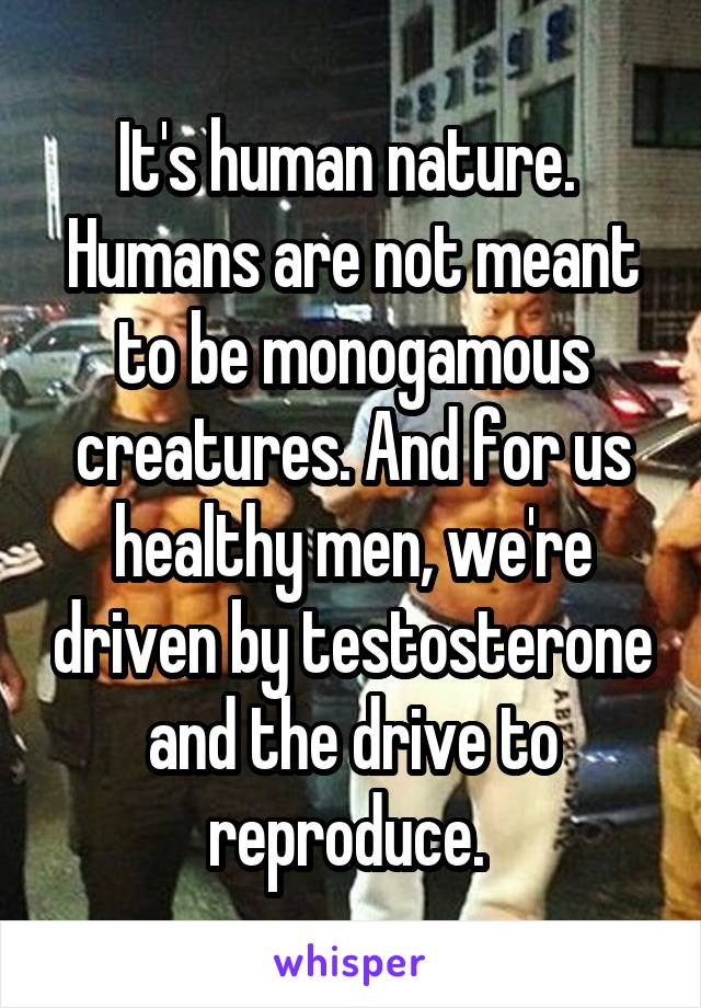 It's human nature. 
Humans are not meant to be monogamous creatures. And for us healthy men, we're driven by testosterone and the drive to reproduce. 