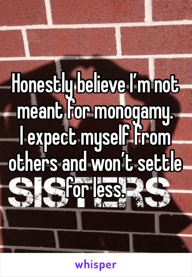 Honestly believe I’m not meant for monogamy.
I expect myself from others and won’t settle for less. 