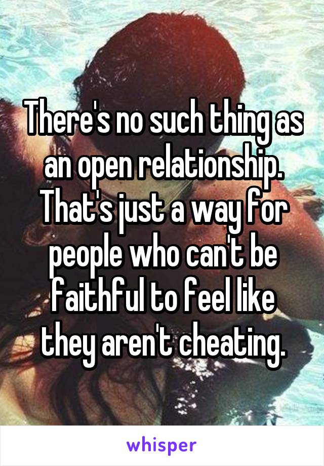 There's no such thing as an open relationship. That's just a way for people who can't be faithful to feel like they aren't cheating.