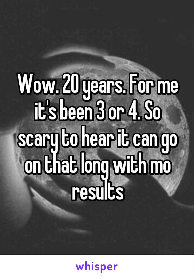 Wow. 20 years. For me it's been 3 or 4. So scary to hear it can go on that long with mo results