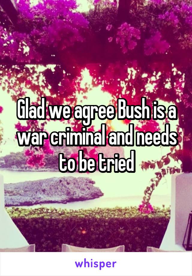 Glad we agree Bush is a war criminal and needs to be tried