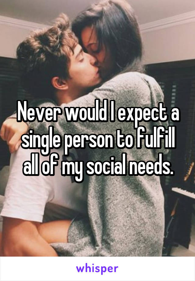 Never would I expect a single person to fulfill all of my social needs.