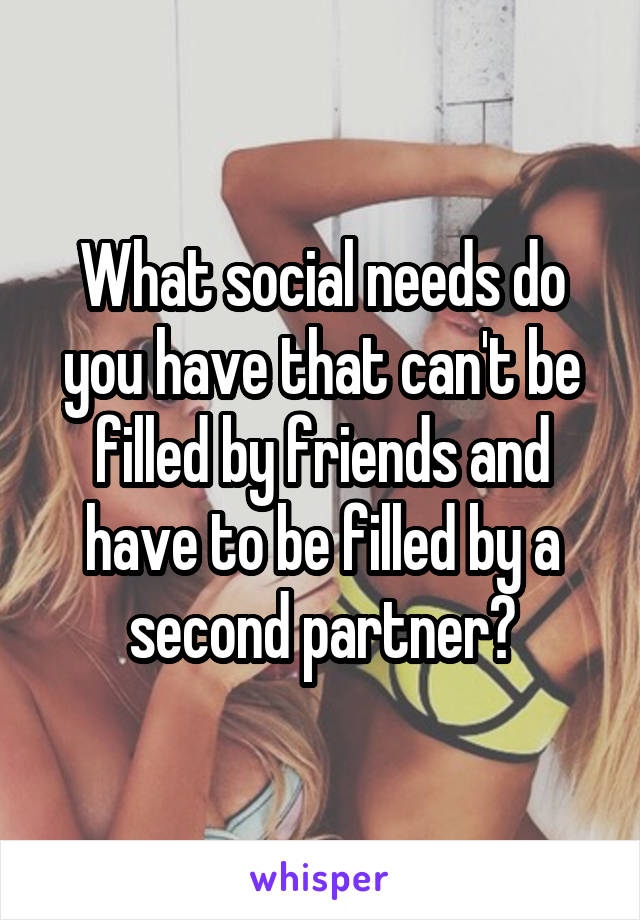 What social needs do you have that can't be filled by friends and have to be filled by a second partner?