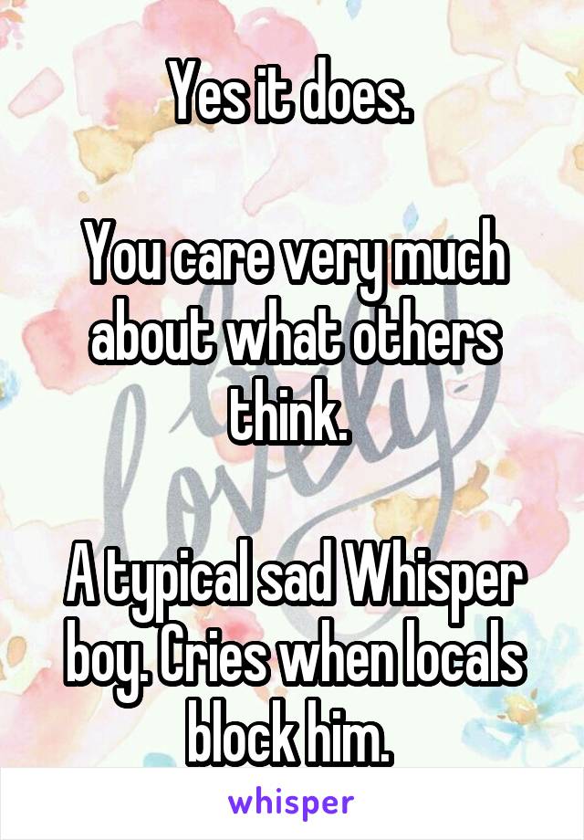 Yes it does. 

You care very much about what others think. 

A typical sad Whisper boy. Cries when locals block him. 