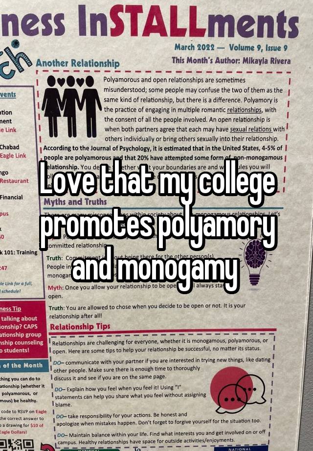 Love that my college promotes polyamory and monogamy 