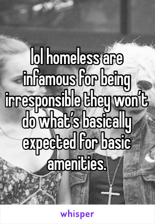 lol homeless are infamous for being irresponsible they won’t do what’s basically expected for basic amenities. 