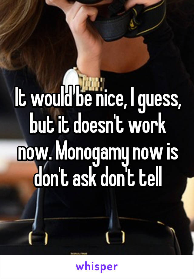 It would be nice, I guess, but it doesn't work now. Monogamy now is don't ask don't tell