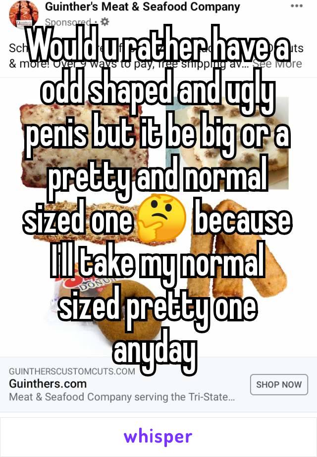 Would u rather have a odd shaped and ugly penis but it be big or a pretty and normal sized one🤔 because I'll take my normal sized pretty one anyday 