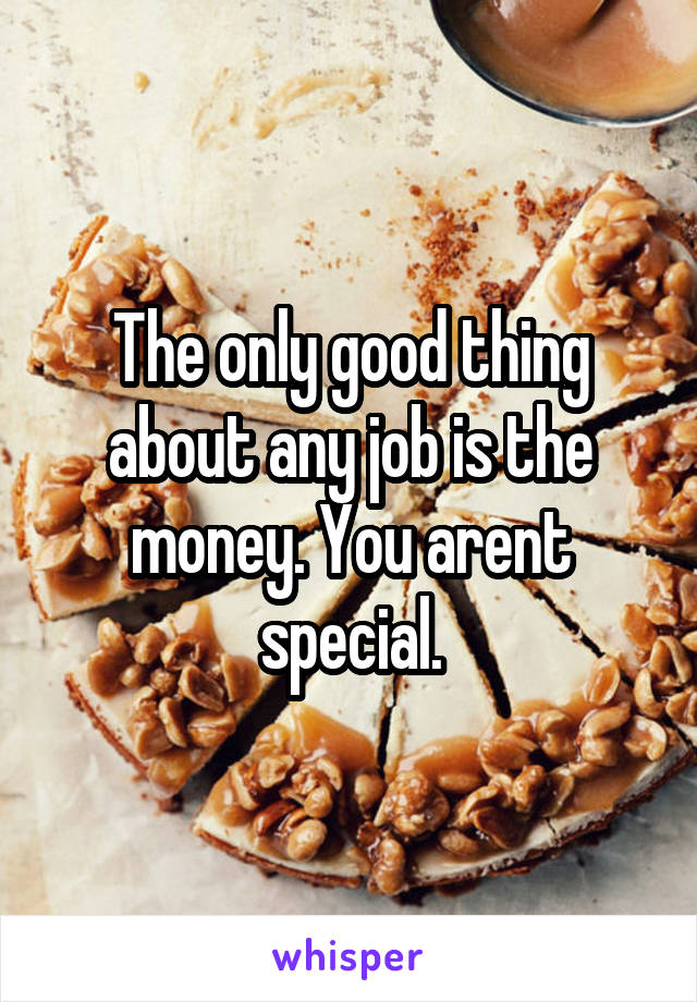 The only good thing about any job is the money. You arent special.