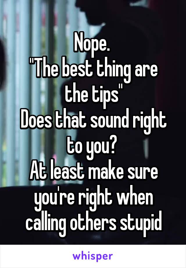 Nope. 
"The best thing are the tips"
Does that sound right to you? 
At least make sure you're right when calling others stupid