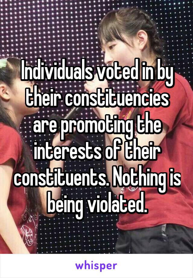 Individuals voted in by their constituencies are promoting the interests of their constituents. Nothing is being violated.