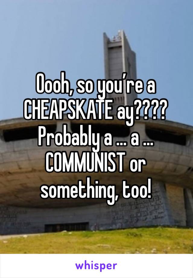 Oooh, so you’re a CHEAPSKATE ay????  Probably a … a … COMMUNIST or something, too!