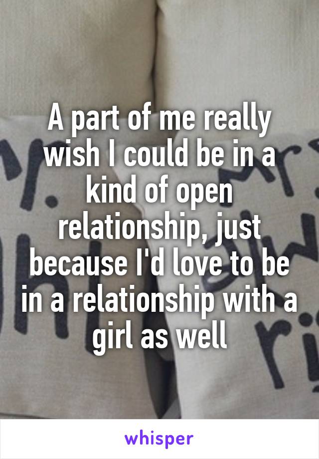 A part of me really wish I could be in a kind of open relationship, just because I'd love to be in a relationship with a girl as well