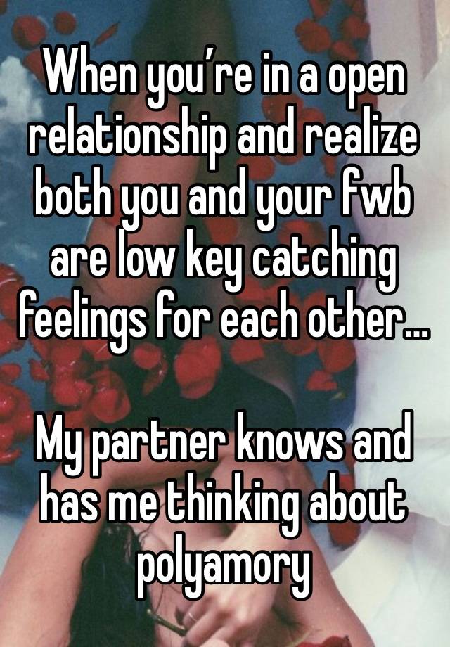 When you’re in a open relationship and realize both you and your fwb are low key catching feelings for each other…

My partner knows and has me thinking about polyamory