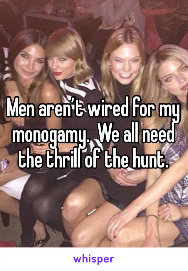 Men aren’t wired for my monogamy.  We all need the thrill of the hunt.