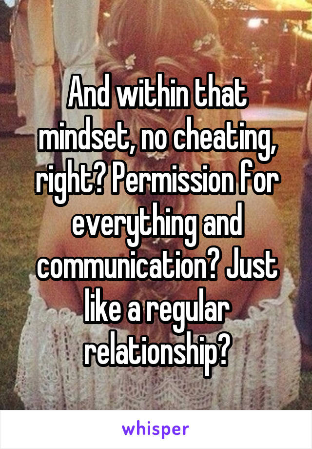 And within that mindset, no cheating, right? Permission for everything and communication? Just like a regular relationship?