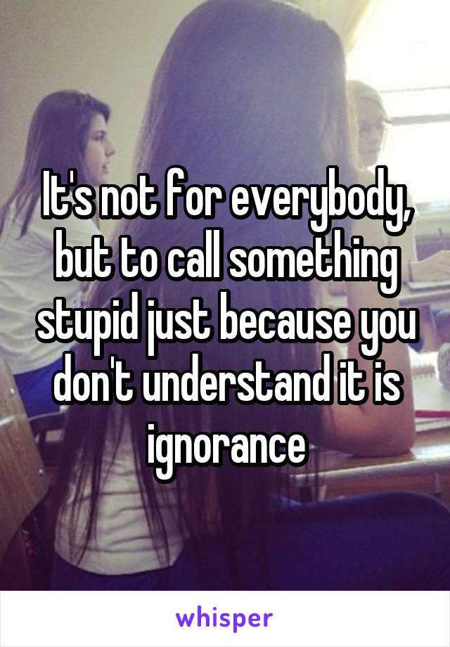 It's not for everybody, but to call something stupid just because you don't understand it is ignorance