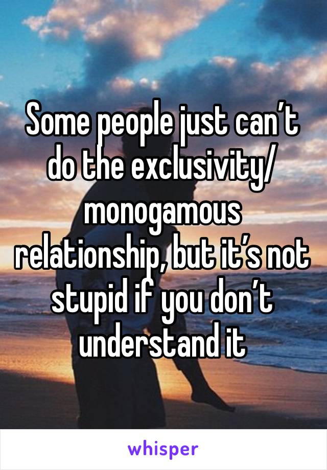 Some people just can’t do the exclusivity/monogamous relationship, but it’s not stupid if you don’t understand it 