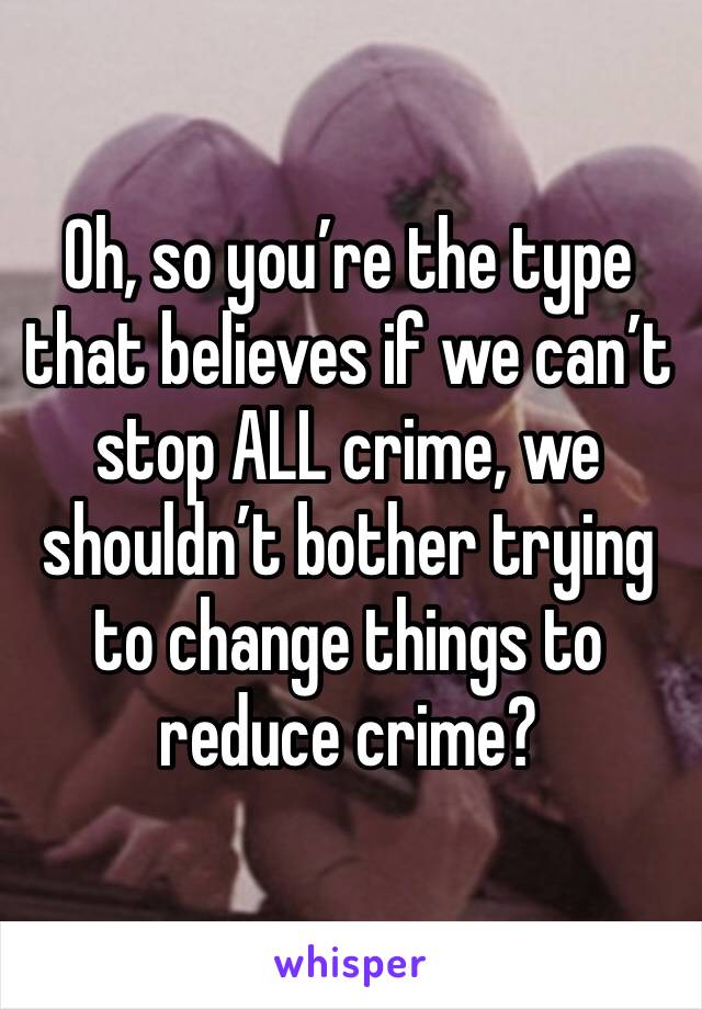 Oh, so you’re the type that believes if we can’t stop ALL crime, we shouldn’t bother trying to change things to reduce crime?