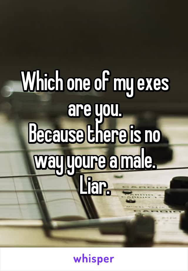 Which one of my exes are you.
Because there is no way youre a male.
Liar.