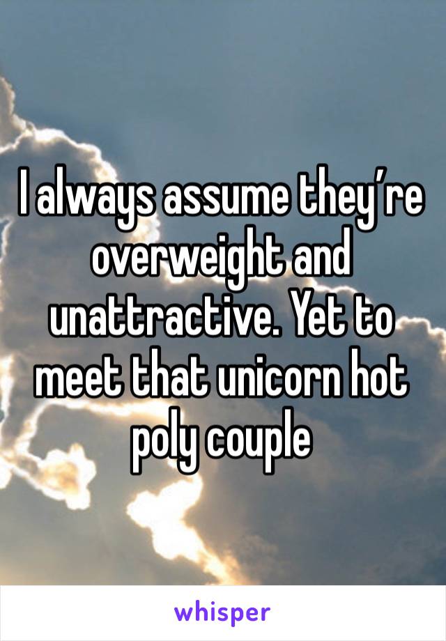 I always assume they’re overweight and unattractive. Yet to meet that unicorn hot poly couple 