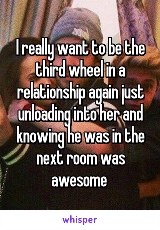 I really want to be the third wheel in a relationship again just unloading into her and knowing he was in the next room was awesome 