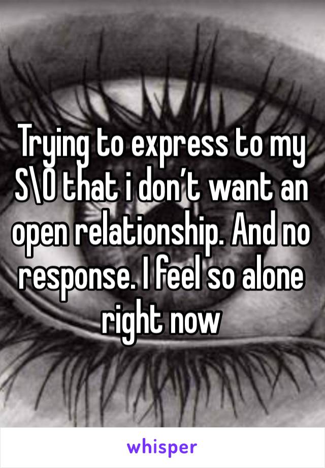 Trying to express to my S\O that i don’t want an open relationship. And no response. I feel so alone right now