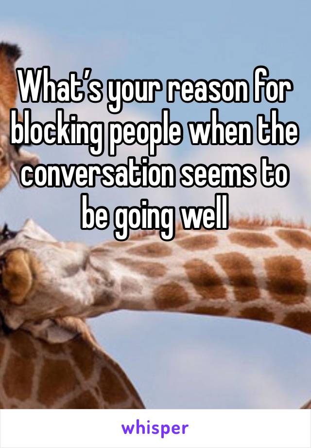 What’s your reason for blocking people when the conversation seems to be going well 