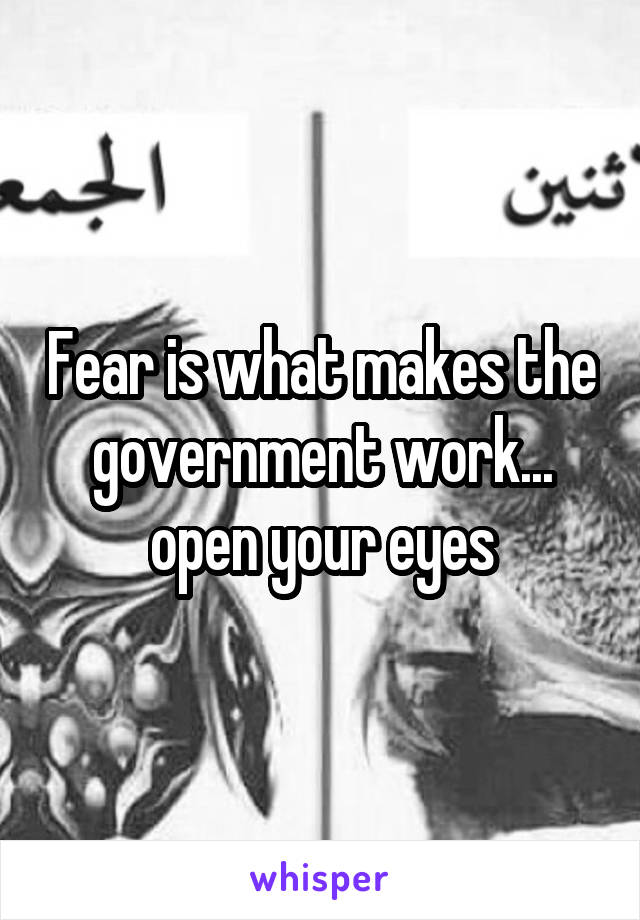 Fear is what makes the government work... open your eyes