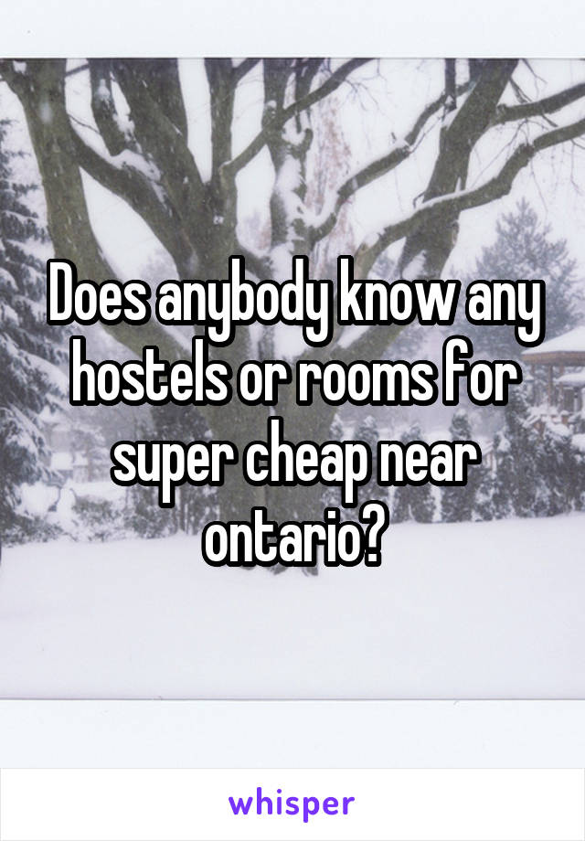 Does anybody know any hostels or rooms for super cheap near ontario?