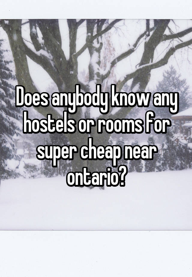 Does anybody know any hostels or rooms for super cheap near ontario?