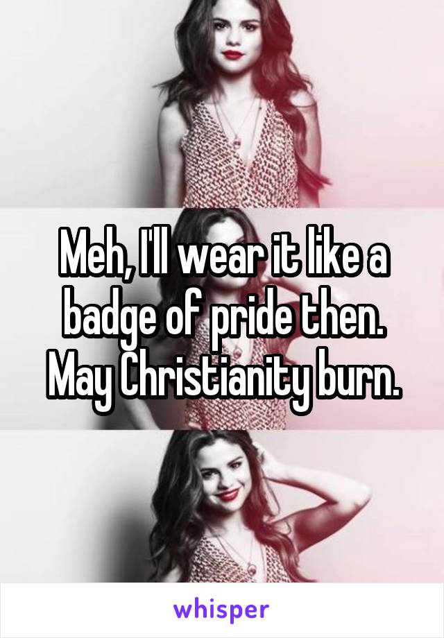 Meh, I'll wear it like a badge of pride then.
May Christianity burn.