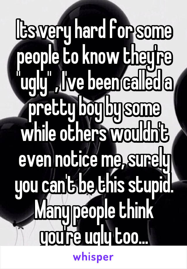 Its very hard for some people to know they're "ugly" , I've been called a pretty boy by some while others wouldn't even notice me, surely you can't be this stupid. Many people think you're ugly too...