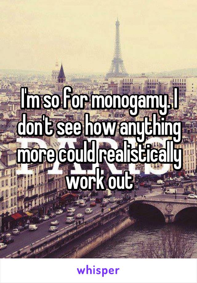 I'm so for monogamy. I don't see how anything more could realistically work out