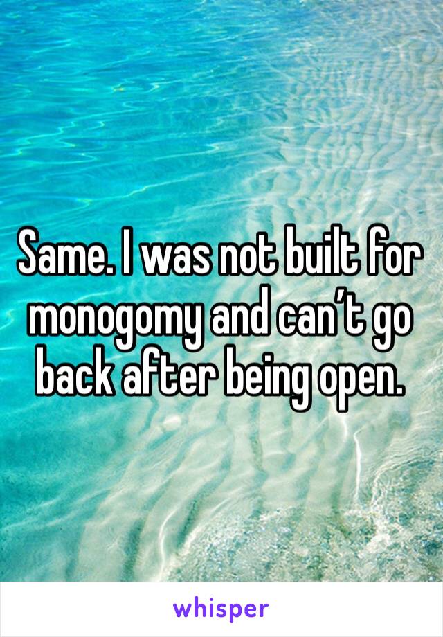 Same. I was not built for monogomy and can’t go back after being open. 