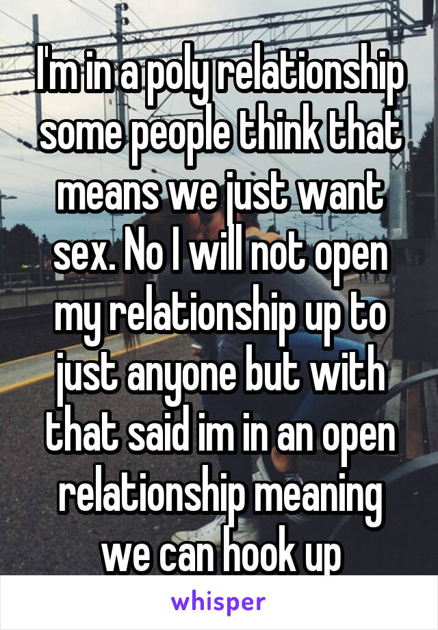 I'm in a poly relationship some people think that means we just want sex. No I will not open my relationship up to just anyone but with that said im in an open relationship meaning we can hook up