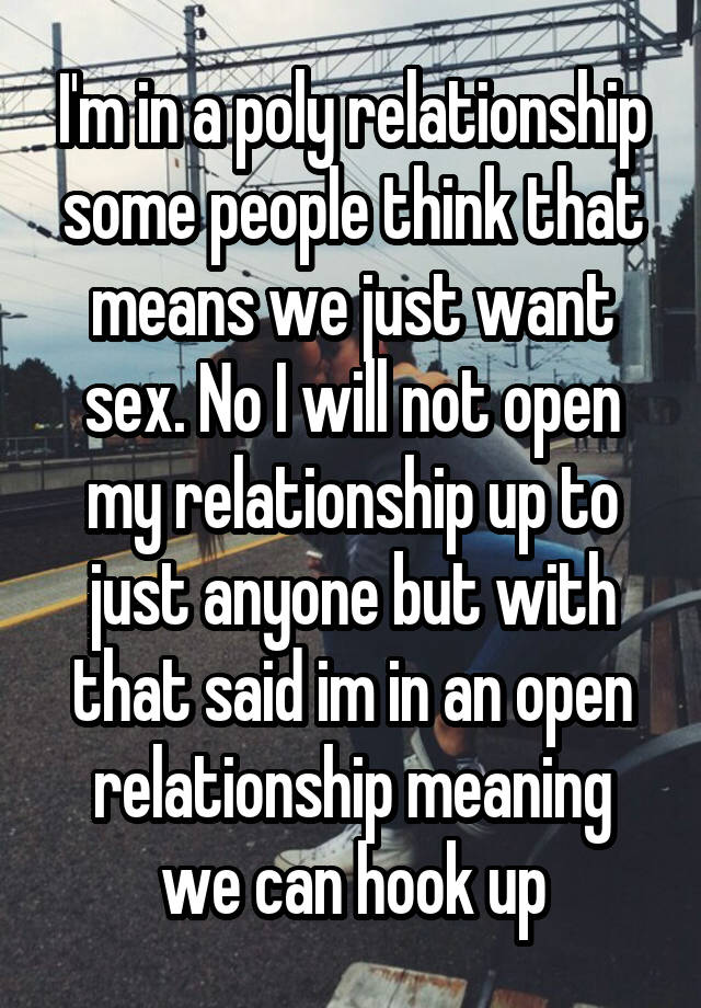 I'm in a poly relationship some people think that means we just want sex. No I will not open my relationship up to just anyone but with that said im in an open relationship meaning we can hook up