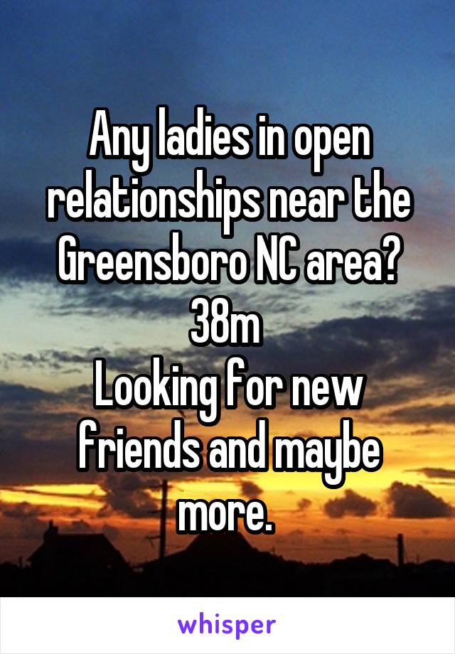 Any ladies in open relationships near the Greensboro NC area?
38m 
Looking for new friends and maybe more. 