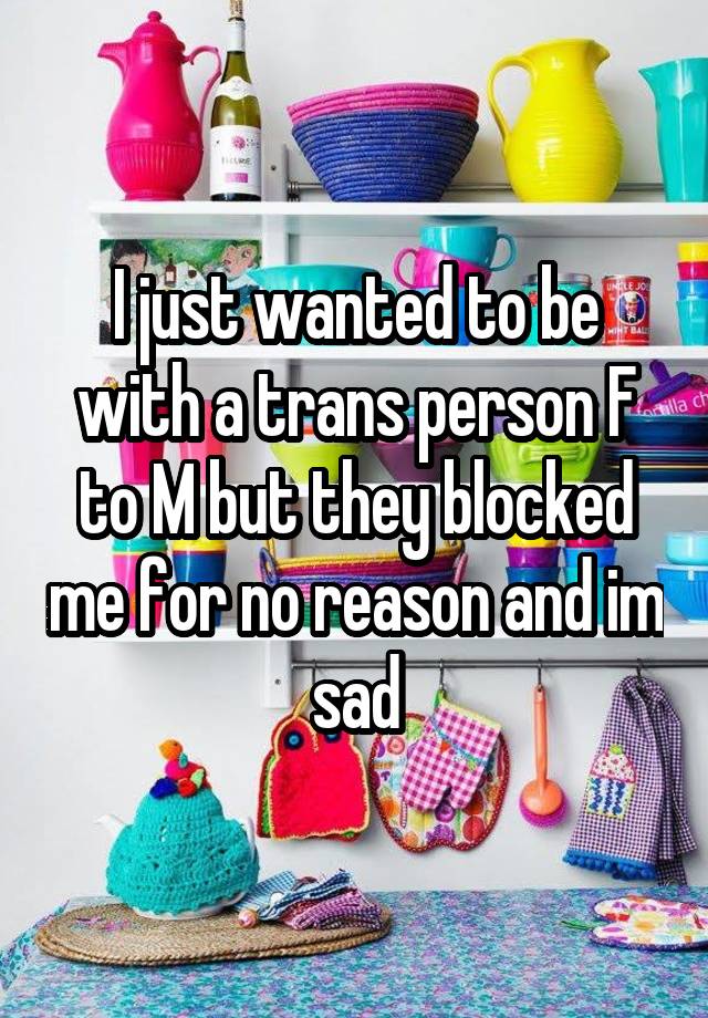 I just wanted to be with a trans person F to M but they blocked me for no reason and im sad