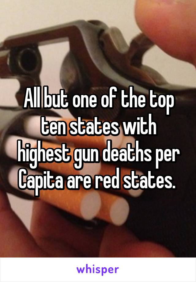 All but one of the top ten states with highest gun deaths per Capita are red states. 