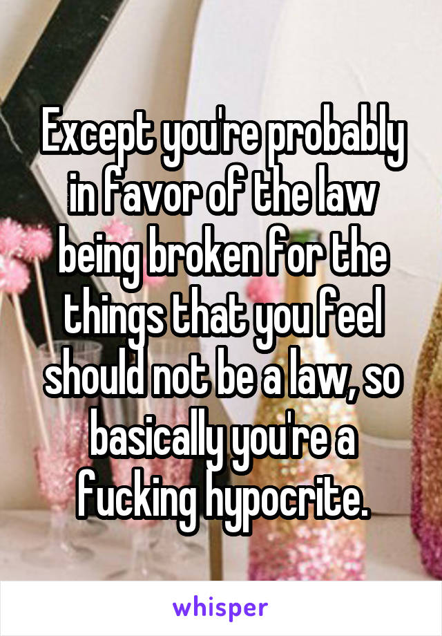 Except you're probably in favor of the law being broken for the things that you feel should not be a law, so basically you're a fucking hypocrite.