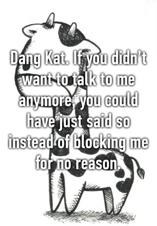 Dang Kat. If you didn’t want to talk to me anymore, you could have just said so instead of blocking me for no reason. 