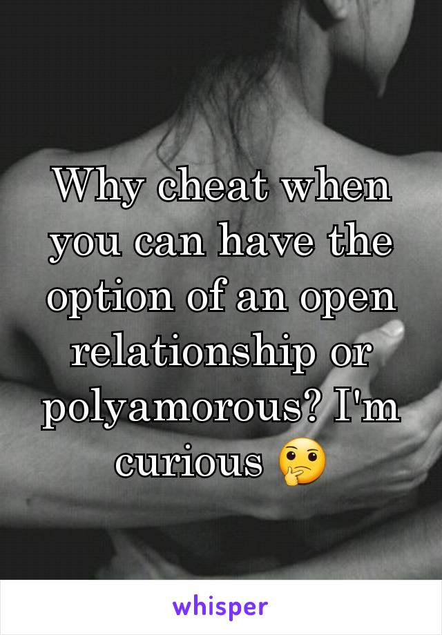 Why cheat when you can have the option of an open relationship or polyamorous? I'm curious 🤔