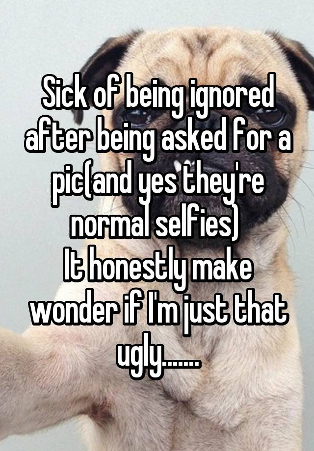 Sick of being ignored after being asked for a pic(and yes they're normal selfies) 
It honestly make wonder if I'm just that ugly.......